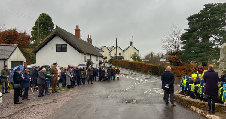 There was a large turnout of residents in Cutcombe for the village's Armistice Day two-minute silence. PHOTO: Leanna Coles.