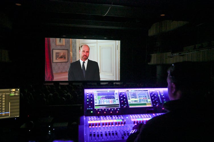 HRH the Duke of Cornwall appears on screen during a celebration gala to mark the 20th anniversary of Young & Talented Cornwall, the Lord Lieutenant's Fund, at the Hall for Cornwall