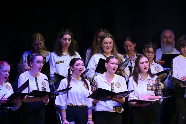 An anthem for the youth of Cornwall is performed on stage during a celebration gala to mark the 20th Anniversary of Young & Talented Cornwall, the Lord Lieutenant's Fund, at the Hall for Cornwall