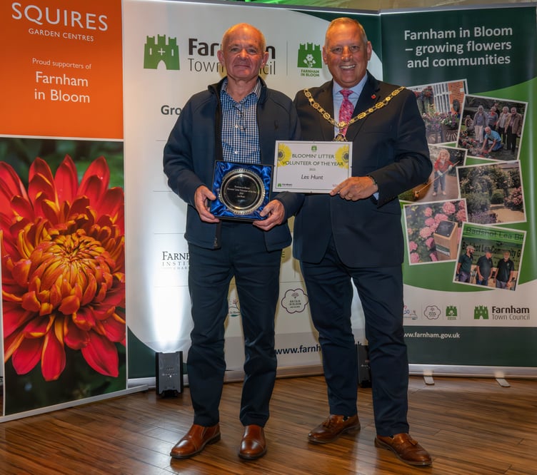 Les Hunt collects his Farnham in Bloom Community Award.