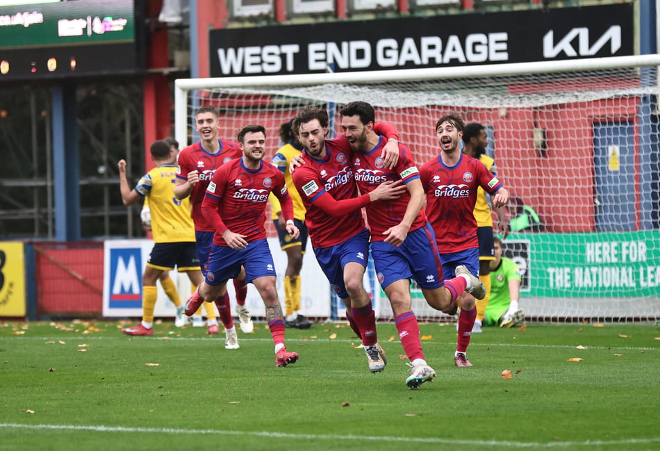<p>Aldershot Town celebrate Will Nightingale's goal (Photo: Ian Morsman)</p>