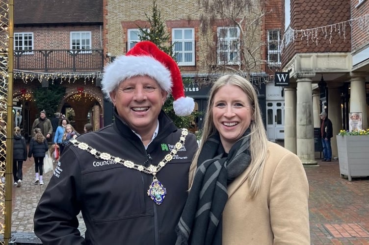 Mayor of Farnham, Councillor George Murray and Gemma McBride, Chair of Farnham BID and Partner at Baker Law.