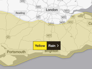 Heavy rain warning for Surrey and Hampshire