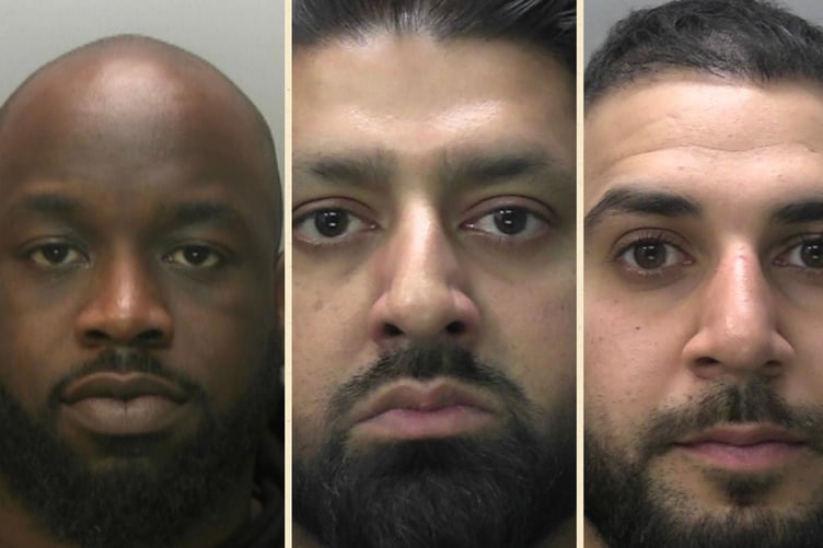 From left, Ali Abbas, Rizwan Javid, and Hussain Kapadia, who were convicted of a string of car thefts.