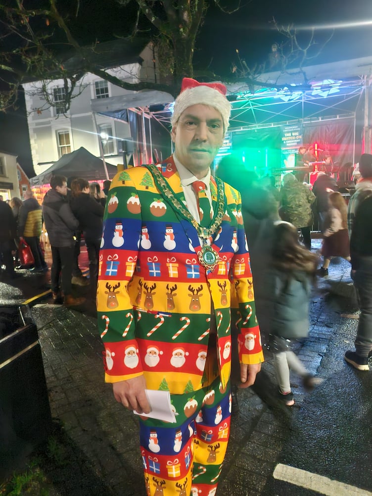 Cllr Jon Hutchings, the mayor of Holsworthy suitably dressed for the festive occasion. (Picture: Nigel Kenneally)
