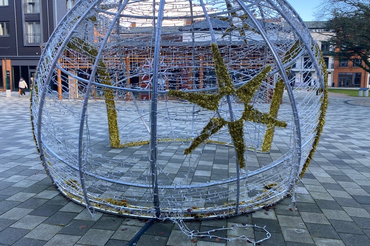 Christmas Bauble damage in Brightwells Yard