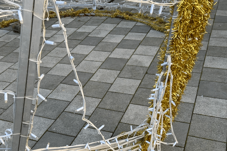 A close-up of the damage to the bauble in Brightwells.