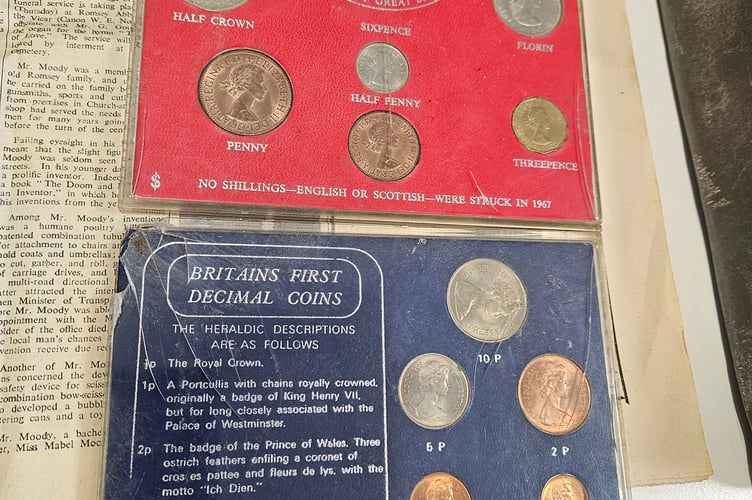 Original decimal currency set. // A letter written to a care home by Lord Mountbatten in 1969 has been discovered among items in a 'fascinating' time capsule - found underneath the home's former site. Demolition workers discovered the lead time capsule underneath a foundation brick at the site of the former Edwina Mountbatten Care Home in Romsey, Hampshire, in February. The workers who found the 55-year-old said its contents revealed the old care home's links with the Mountbatten family and the royal family. AS well as the letter from Earl Mountbatten, two copies of front page stories from a local newspaper (The Romsey Advertiser) in 1969, regarding the Mountbattens, Prince Charles and Princess Anne visiting the care home were also discovered in the 'carefully crafted' time capsule.