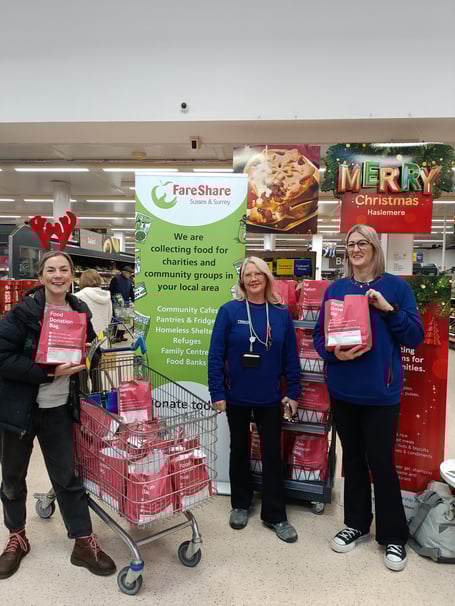 FareShare Sussex and Surrey volunteers promote the Big Give Christmas Challenge.