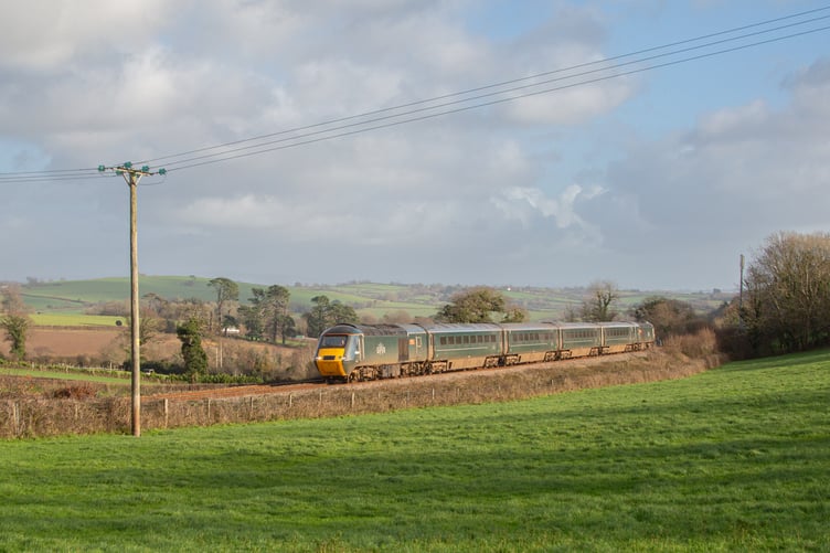 Castle Class train viewed from Polbathic, SE Cornwall