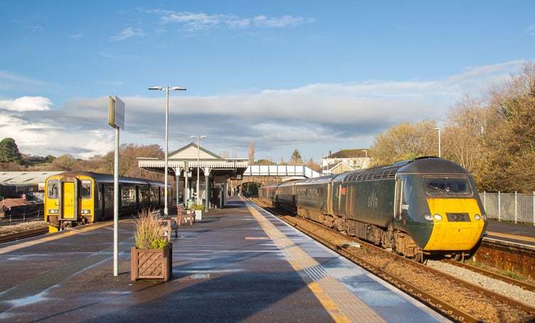 Castle Class train (right) at Par Station alongisde a Newquay service in early December