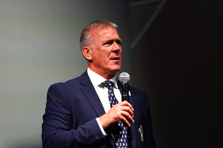 LONDON, ENGLAND - OCTOBER 02: Surrey Director of Men's Cricket Alec Stewart speaks on stage during the Surrey CCC 2024 Awards at The Kia Oval on October 02, 2024 in London, England. (Photo by Ben Hoskins/Getty Images for Surrey CCC)