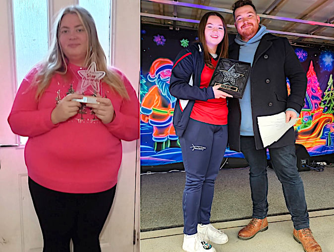Julianna Nicholson-Hardwick with her caring star award and Saffron Knowles receiving her sporting star award.