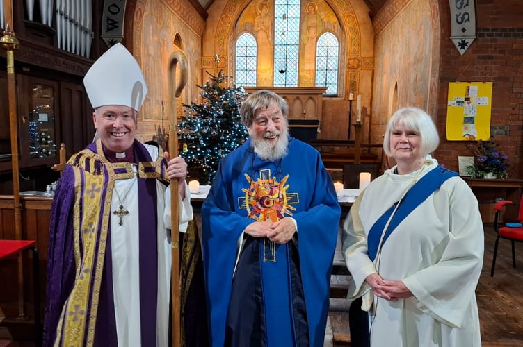 From left: Bishop Paul Davies, Bishop of Dorking; Father John Evans; Rev’d Ros Fox, deacon at Christ Church, Crookham.