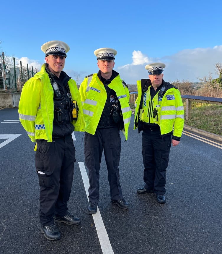 Devon and Cornwall Police road traffic officers: PCs Scott Barrott, Will Cherrill and Dave Langley