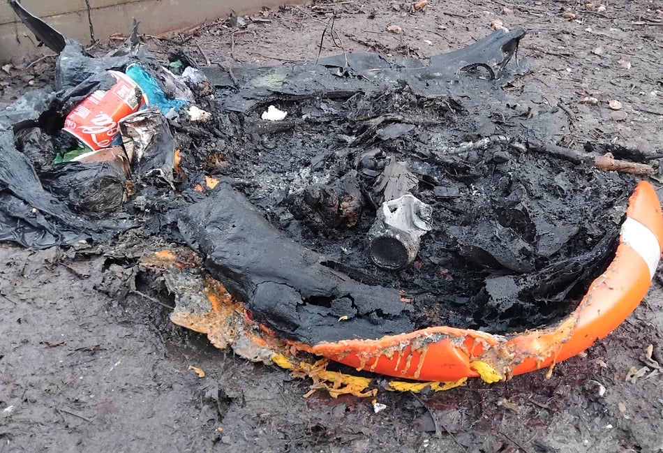 <p>The damaged lifebelt at Kings Pond.</p>