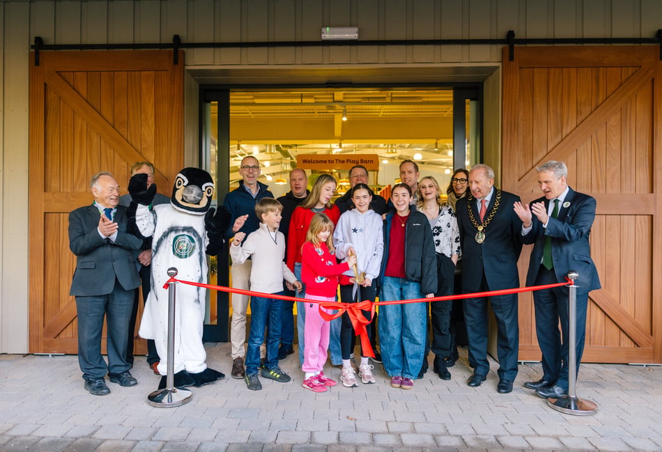 <p>Dignitaries, staff and visitors at the ribbon-cutting for Birdworld’s new indoor play area.</p>
