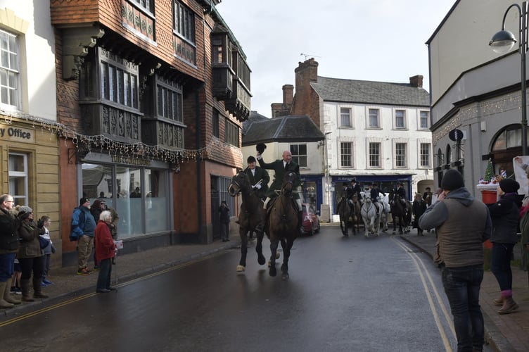 The Vale of Taunton and Banwell Harriers arrive for their New Year's Day meet in Wiveliscombe.