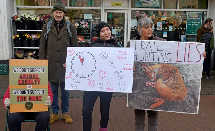 A handful of anti-hunt protestors attended the Vale of Taunton and Banwell Harriers New Year's Day meet in Wiveliscombe.