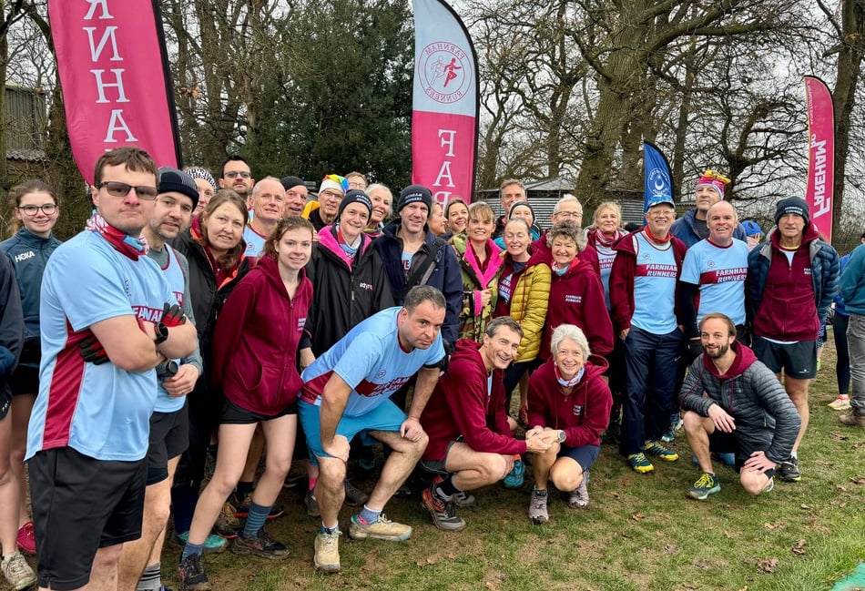 <p>Looking forward to the mud, Farnham Runners before the Lord Wandsworth cross country</p>