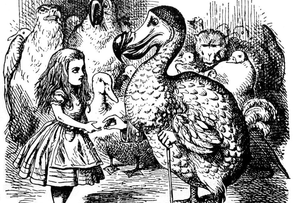 <p>Original engraving by John Tenniel in Lewis Carroll's Alice's Adventures in Wonderland.</p>