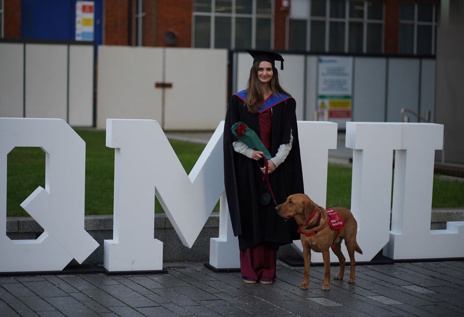 <p>Daisy Cottle-Bailey at her graduation ceremony with her medical detection dog Jarvis.</p>
