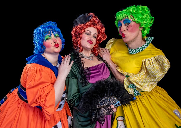 Portia (Kate Yeo), Lady Hardup (Penny Kirk) and Chardonay (Paul Johnson). (Picture: Paul Williams)