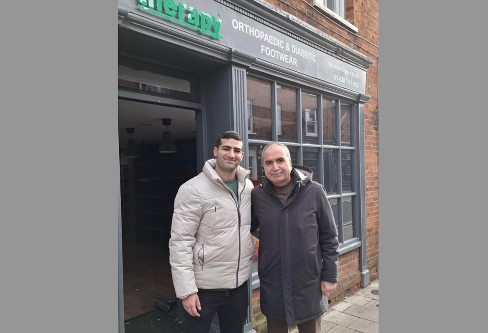 <p>Omer (left) and Bilal Cumik outside their new Downing Street shop which opens on Monday.</p>
