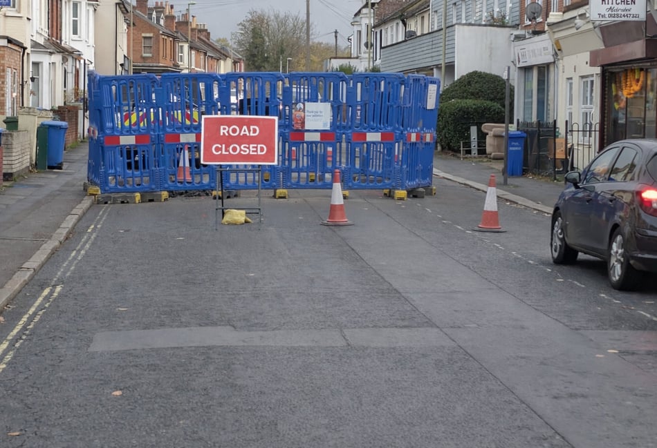 <p>Grosvenor Road is closed to cars, but still passable for cyclists on the right-hand side of the roadworks.</p>