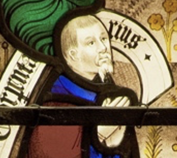 A stained-glass representation of Hugh Herland in Winchester College Chapel.