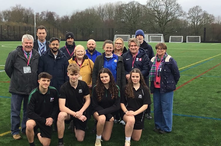 Cllr Angela Glass celebrates the opening of the new 3G pitch at Bohunt School in Liphook, made possible through £800,000 of developer contribution funding.