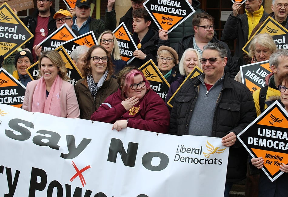 <p>Alison Bennett at a local protest against election delays. Credit: Lib Dems / Alison Bennett</p>