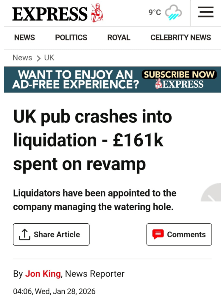 The Daily Express's misguided headline about Seven Stars liquidation.