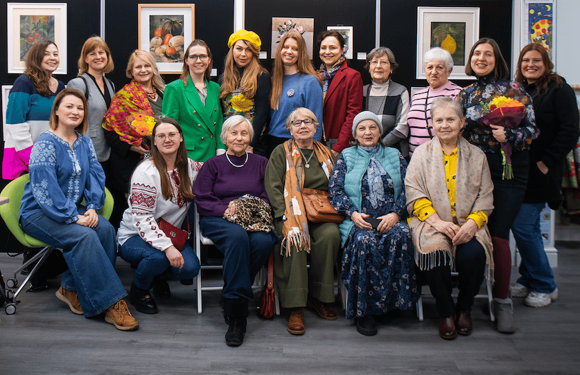 <p>The Ukrainian artists gather for the private view of their When The Land Blooms exhibition on February 5 (Photo: Natalia Sharomova).</p>