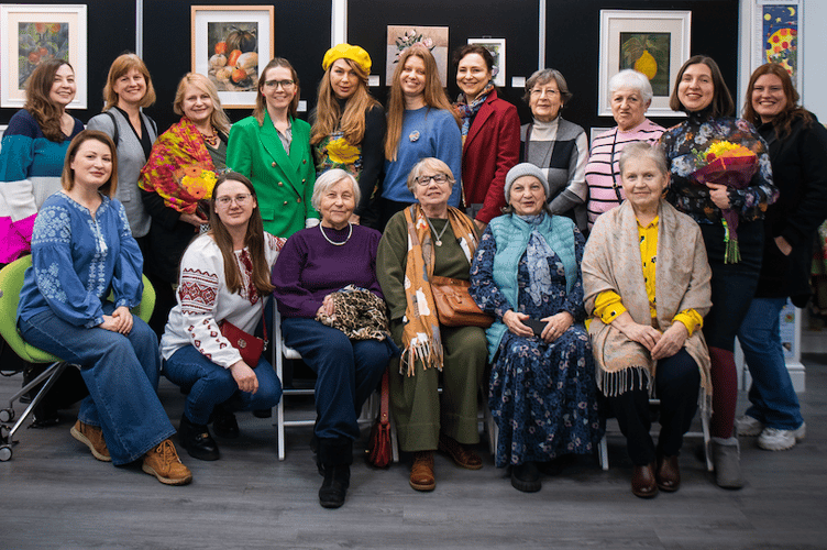 Ukrainian artists at the private view of their When The Land Blooms exhibition, Freedom Through Expression gallery, Normandy Street, Alton, February 5th 2026. The artists are Maria Borysova, Natalia Sharomova, Maryna Melnyk, Nataliia Okhonia, Nataliia Peretiatko, Anna Shuliatieva, Nelia Sporish, Olha Volkova, Viktoriia Yarosh, Kateryna Zuieva, Iryna Baybara, Olga Borysova, Tetiana Dmytruk, Olena Fomenko, Yuliia Korobchenko, Alina Kokorina, Nina Krupina and Valentyna Matusevych.