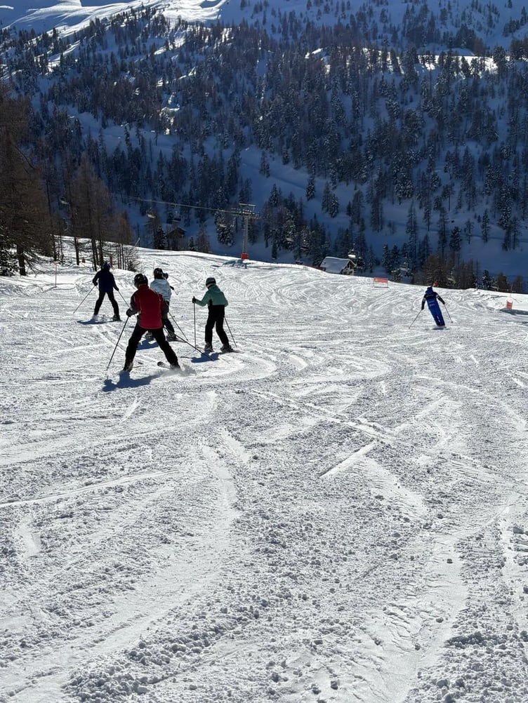 Court Fields School students staying on the piste during a skiing trip to Italy.