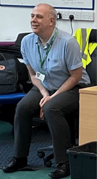 Travel industry professional Andrew Pearce talking to pupils of Minehead Middle School.