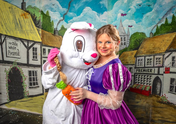 Rascal the Rabbit, played by Teresa Blenard, with Rapunzel. (Picture: Paul Williams)
