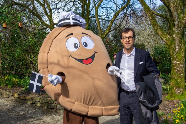 Mr Pasty meets St Austell MP Noah Law at the Global Pasty Championships