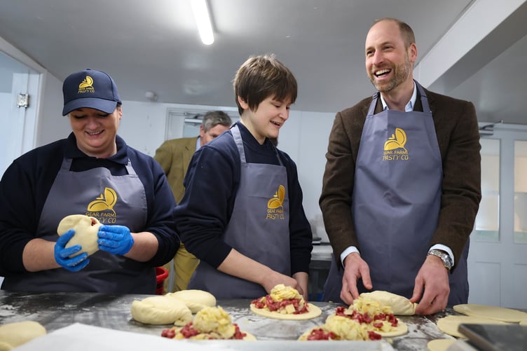 The Duke tries his hand at pasty making. (Picture: Andrew Parsons / Kensington Palace)