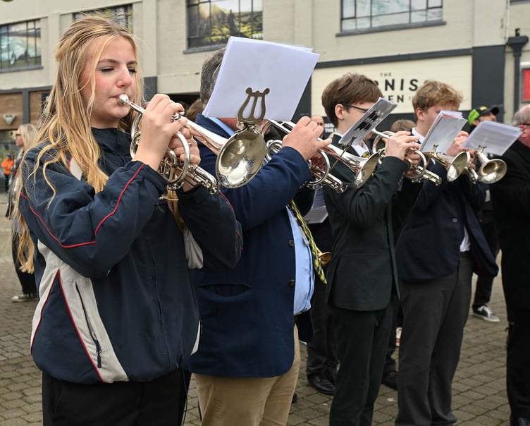Millie of Penryn College heads up the cornet section on St Piran's Day in Truro. (Picture: Adrian Jasper)