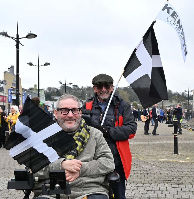 Former city mayors Cllr Stephen Webb and Bob Smith ahead of thr St Piran's Day parade on Truro's Lemon Quay. (Picture: Adrian Jasper)