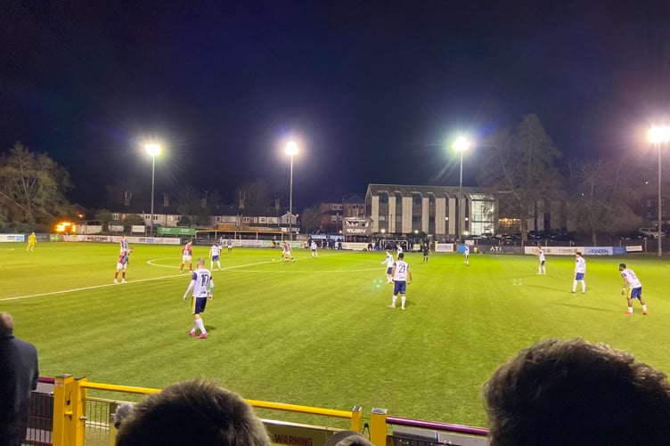Action from Farnham Town's Southern League Premier South match against Havant & Waterlooville