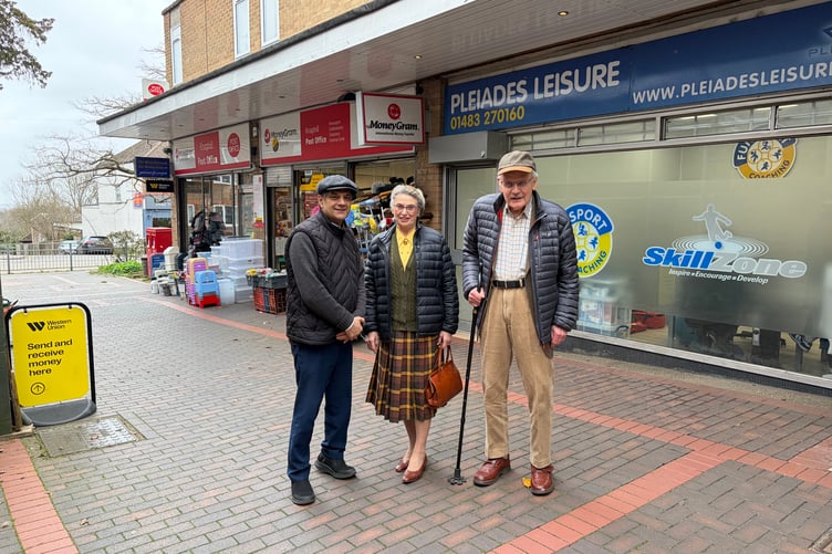Saj Hussain, left, with Elizabeth and Rhod Lofting of Woking & Sam Beare Hospice.