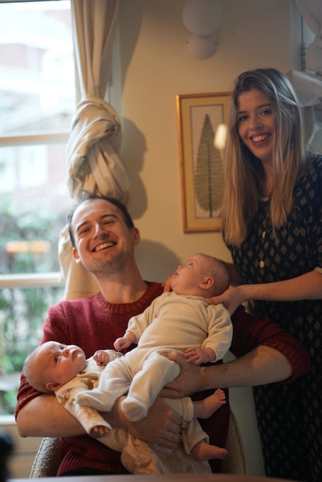 Joanna Travis and Ali Travis with his twins Sid and Raffi, January 2025.