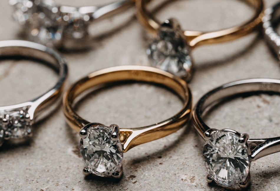 <p>Some of André Noir jewellers' bespoke rings.</p>