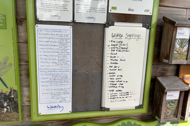 Gilly Stewart's poem on display at Farnham Park.