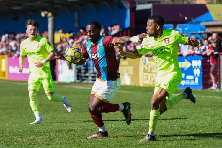 Brandon Mason drives towards the box