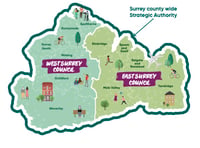 <p>The map of how Surrey is being divided into new West and East councils.</p>