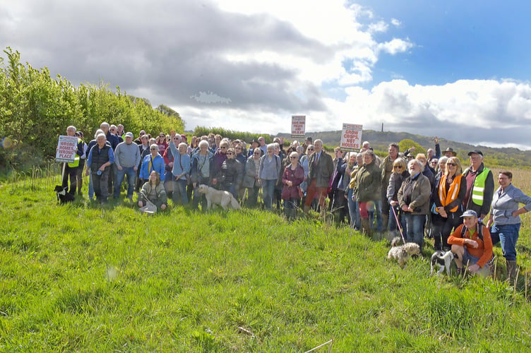 Wellington Monument can be seen on the Blackdown Hills behind Protect Wellington demonstrators. PHOTO: Alain Lockyer.